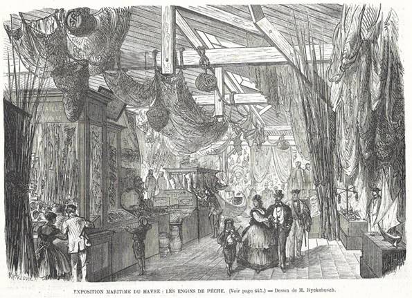 GRAVURE De 1868... EXPOSITION MARITIME Du HAVRE (76). Les Engins De Pêche..Dessin De Ryckebusch - Estampes & Gravures